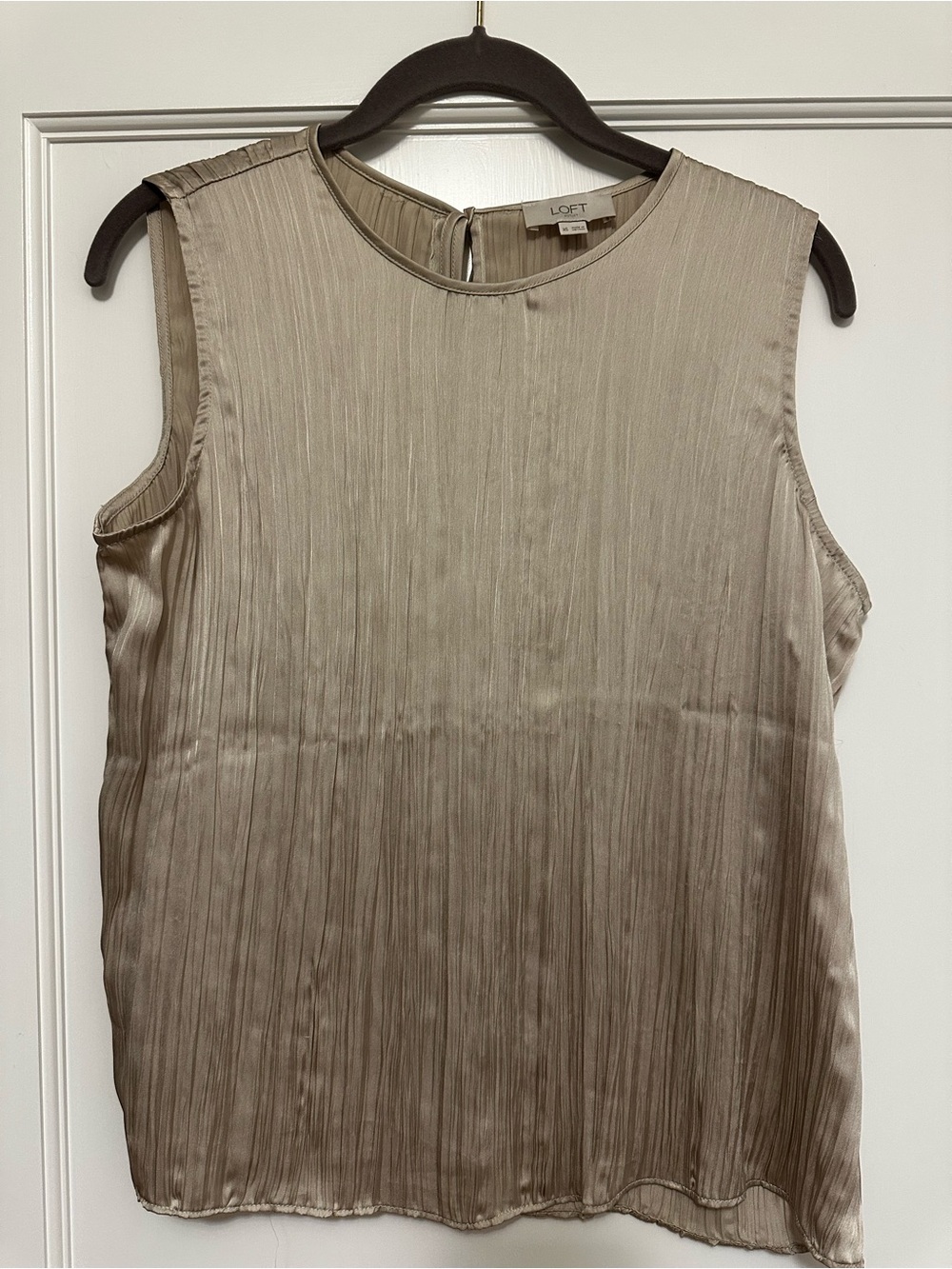 LOFT Outlet Taupe Pleated Satin Sleeveless Shell Top - Picture 3 of 7
